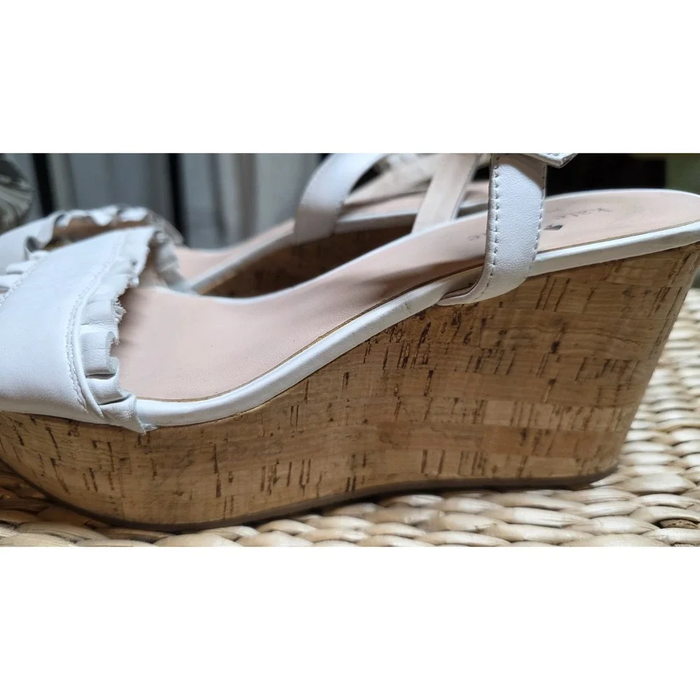 Kate Spade Tomas Ruffle Platform Wedges Sandals White 9 1/2 Women's 9.5